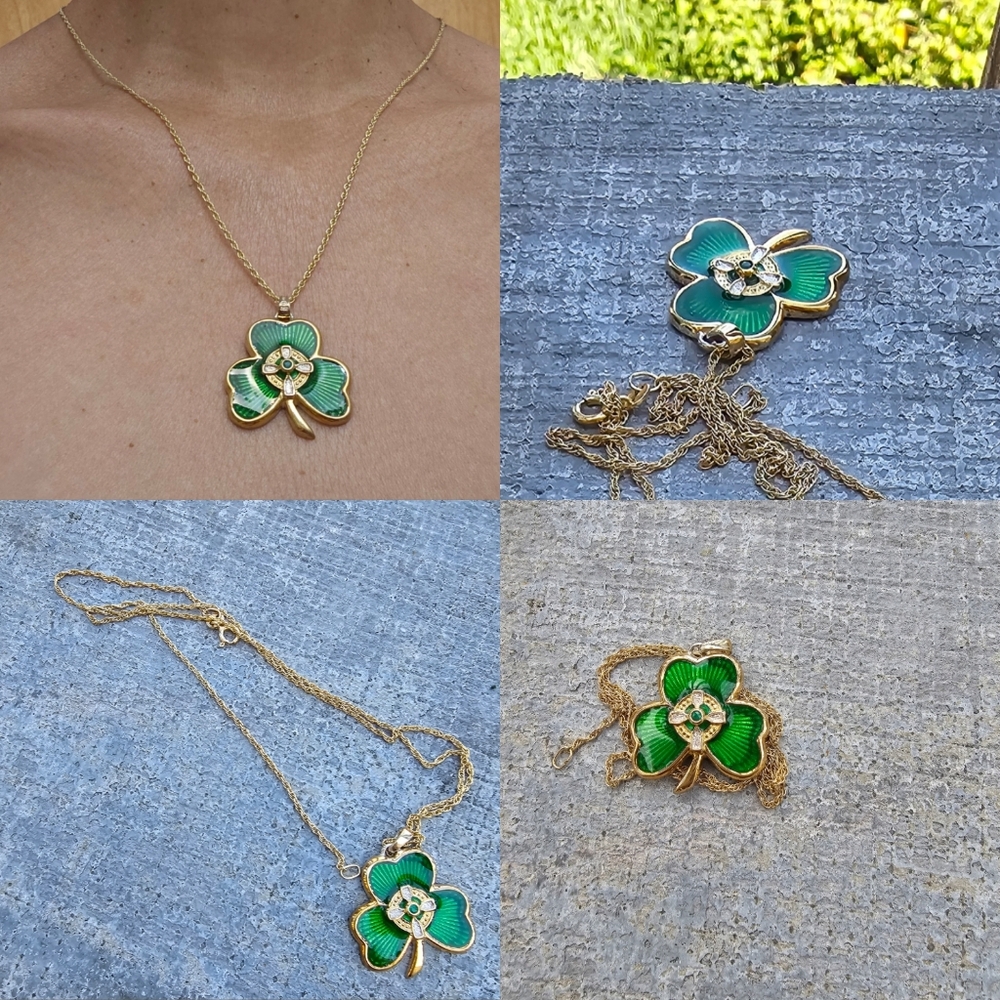 Sterling Silver Chain with Irish Shamrock Enamel Pendant!